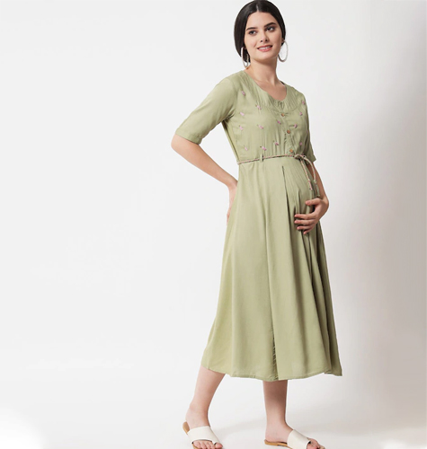 Embroidered Maternity A-Line Dress
